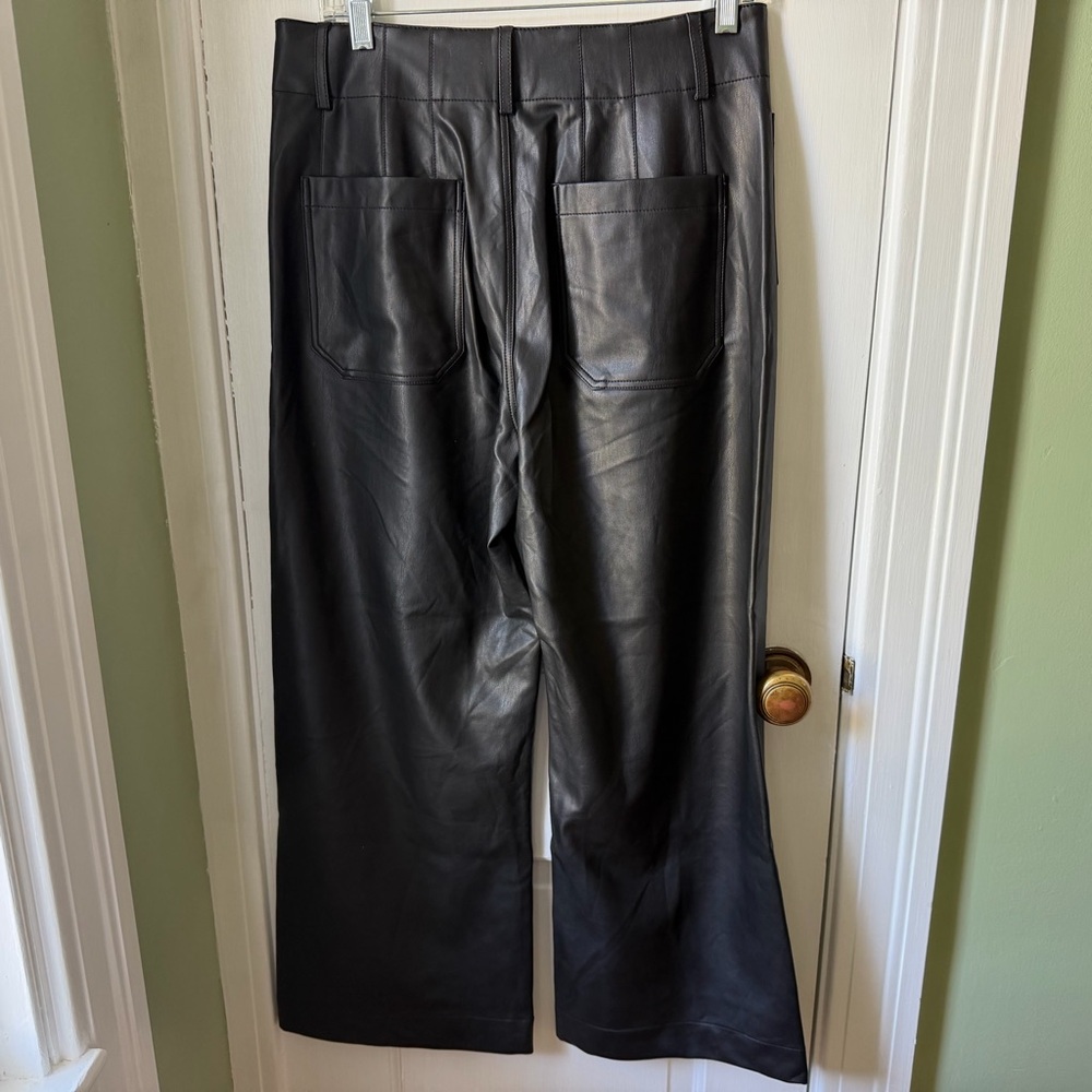 Anthropologie Maeve Colette Black Faux Leather High Rise Wide Leg Pants Size 29 - Picture 2 of 5